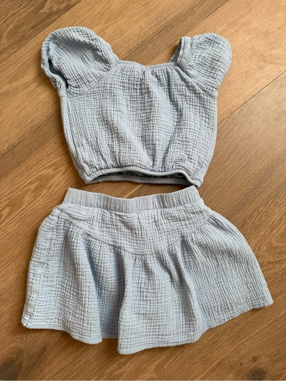 Light Blue Gauze Two-Piece Set - Button Front Crop Top & Skort